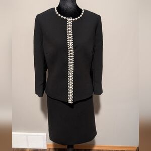 Tahari Arthur S Levine Black Skirt Set with Pearl Accents